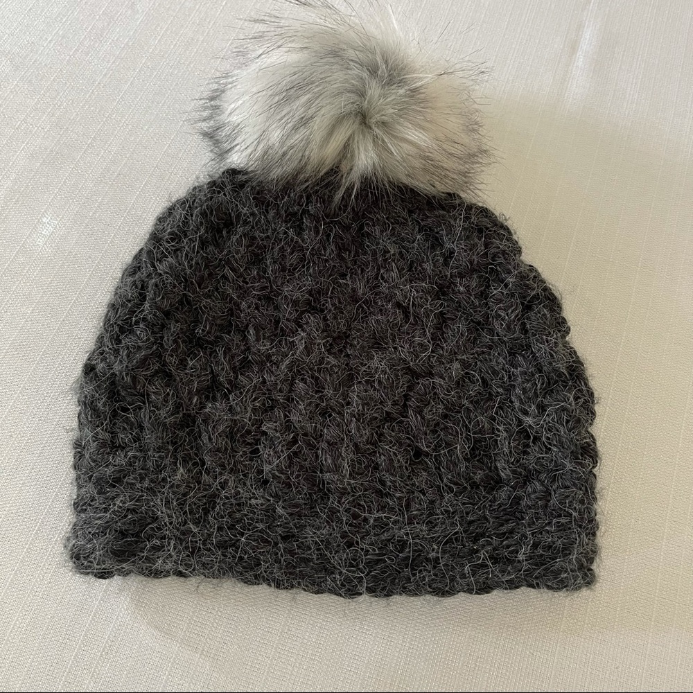 Handmade Pompom Beanie Winter Hat Crocheted Using Doubled Yarn